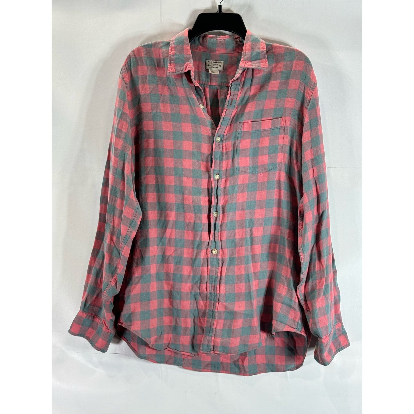 TAILORED BY J. CREW Men's Salmon Pink/Gray Plaid Button-Up Long Sleeve Shirt SZM