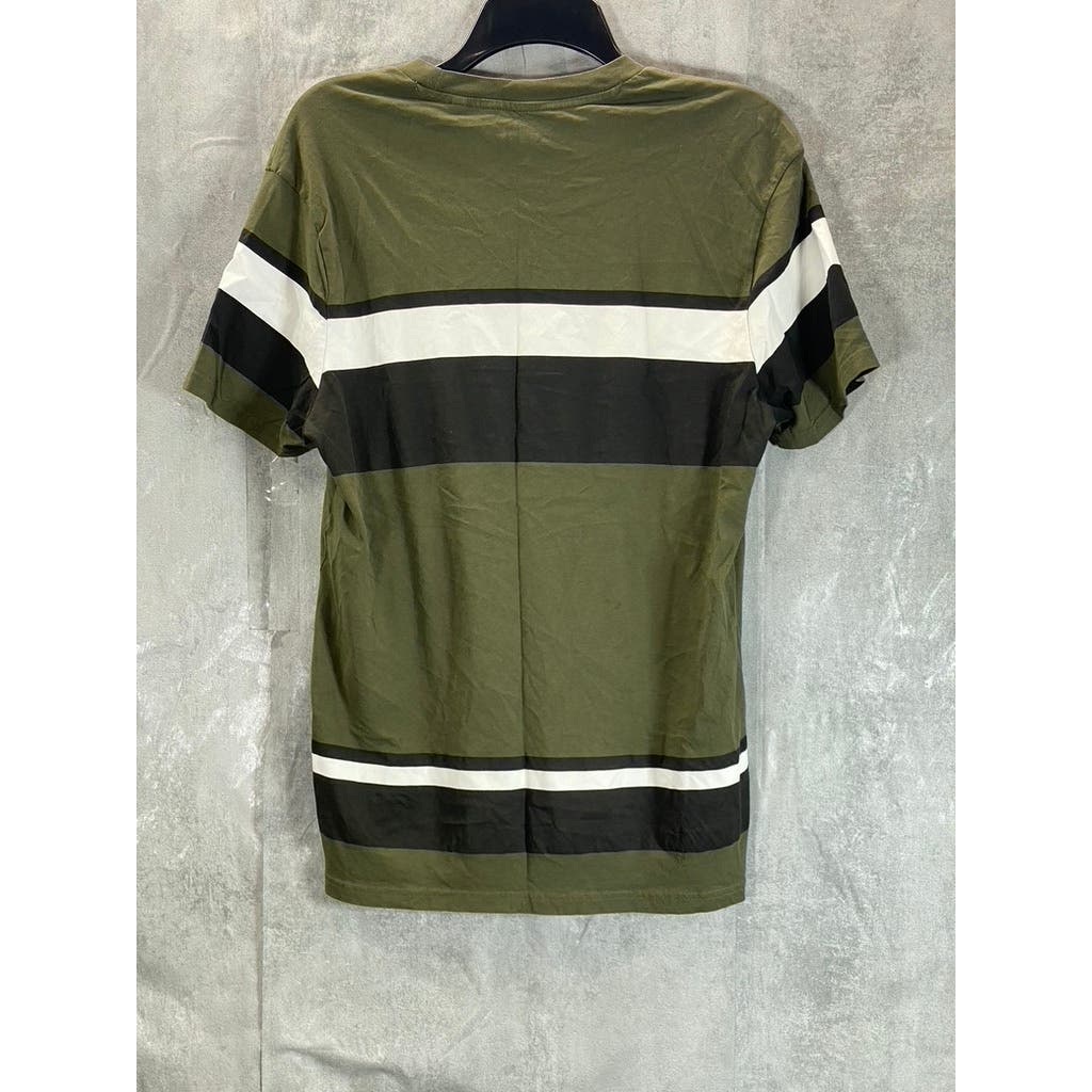 GUESS Men's Olive Green Striped Crewneck Short Sleeve T-Shirt SZ M