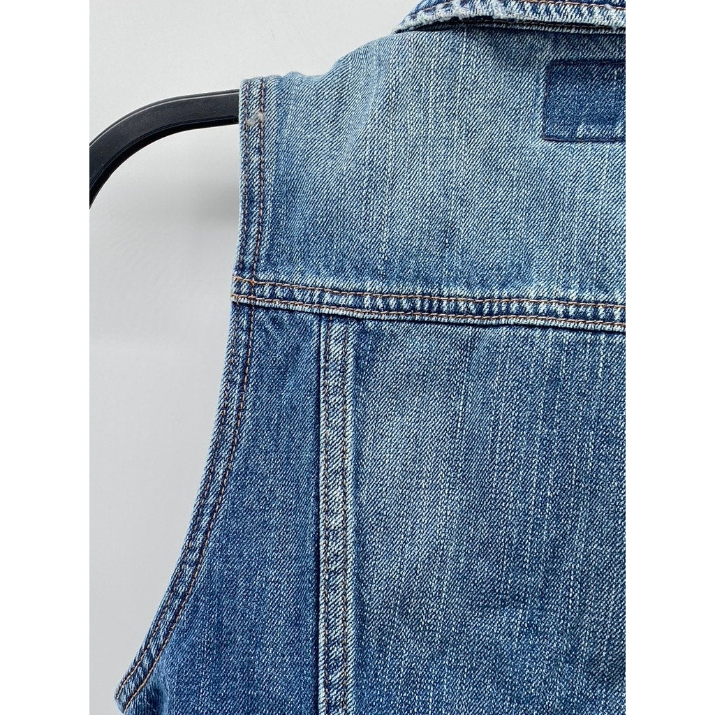 AMERICAN EAGLE Women's Medium Wash Blue Denim Button-Up Vest SZ XS