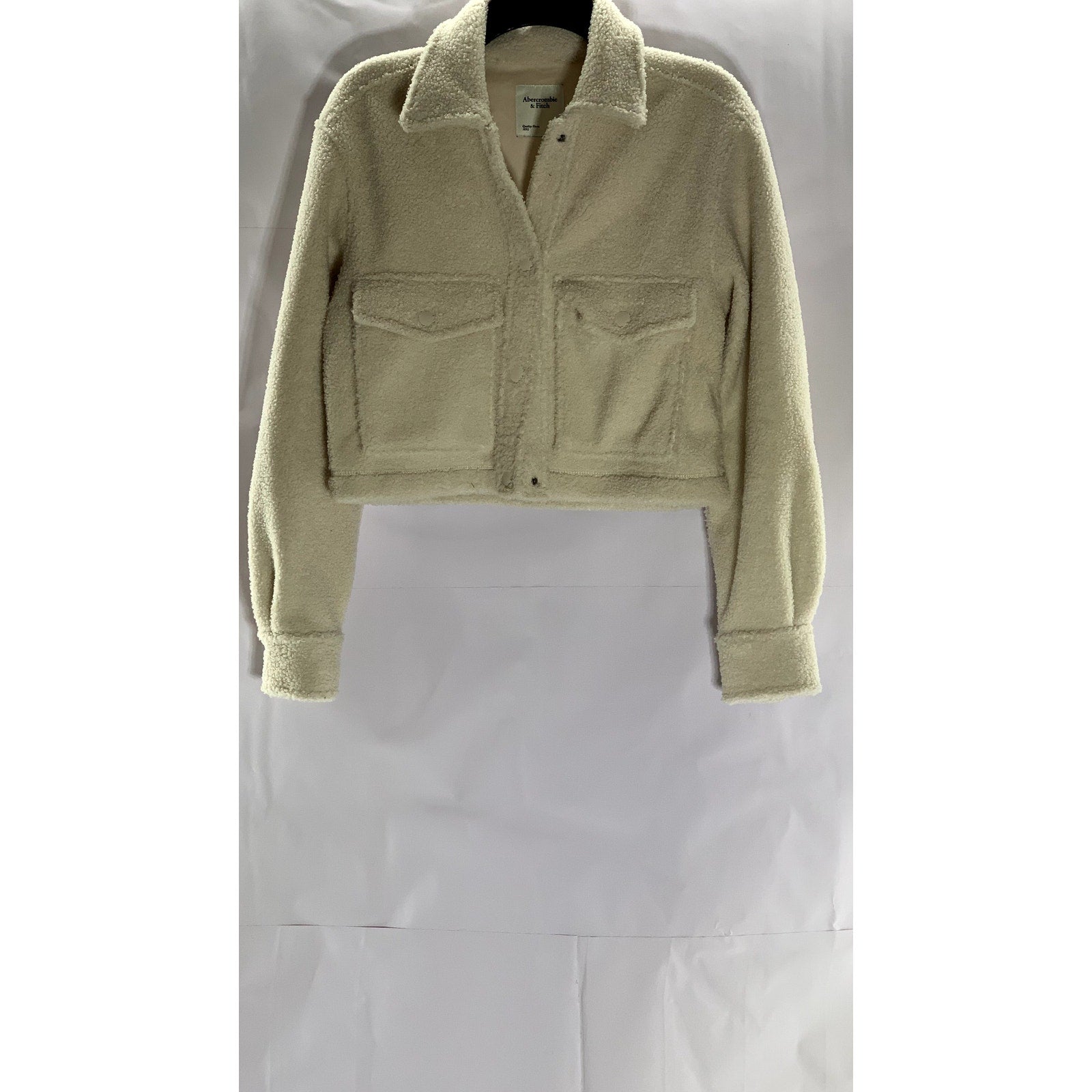 ABERCROMBIE & FITCH Women's Beige Sherpa Snap-Button Cropped Jacket SZ XS