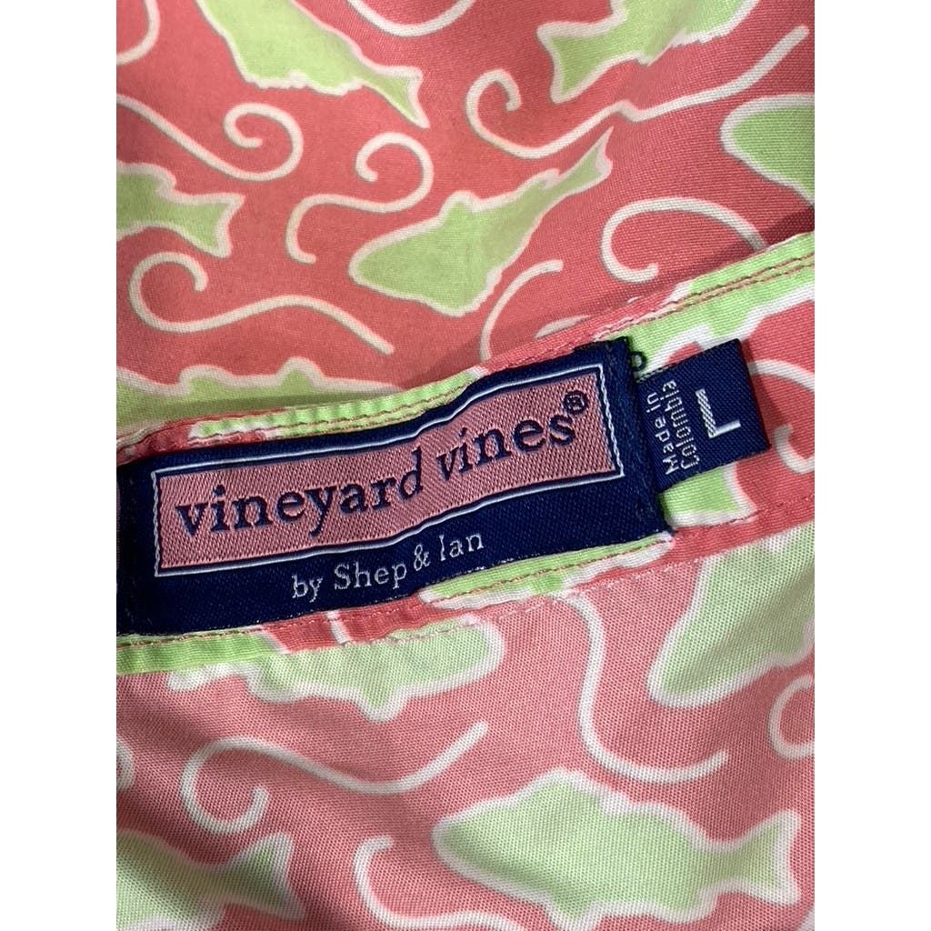 VINEYARD VINES Women's Pink/Green Fish Printed Wrap Mini Skirt SZ L