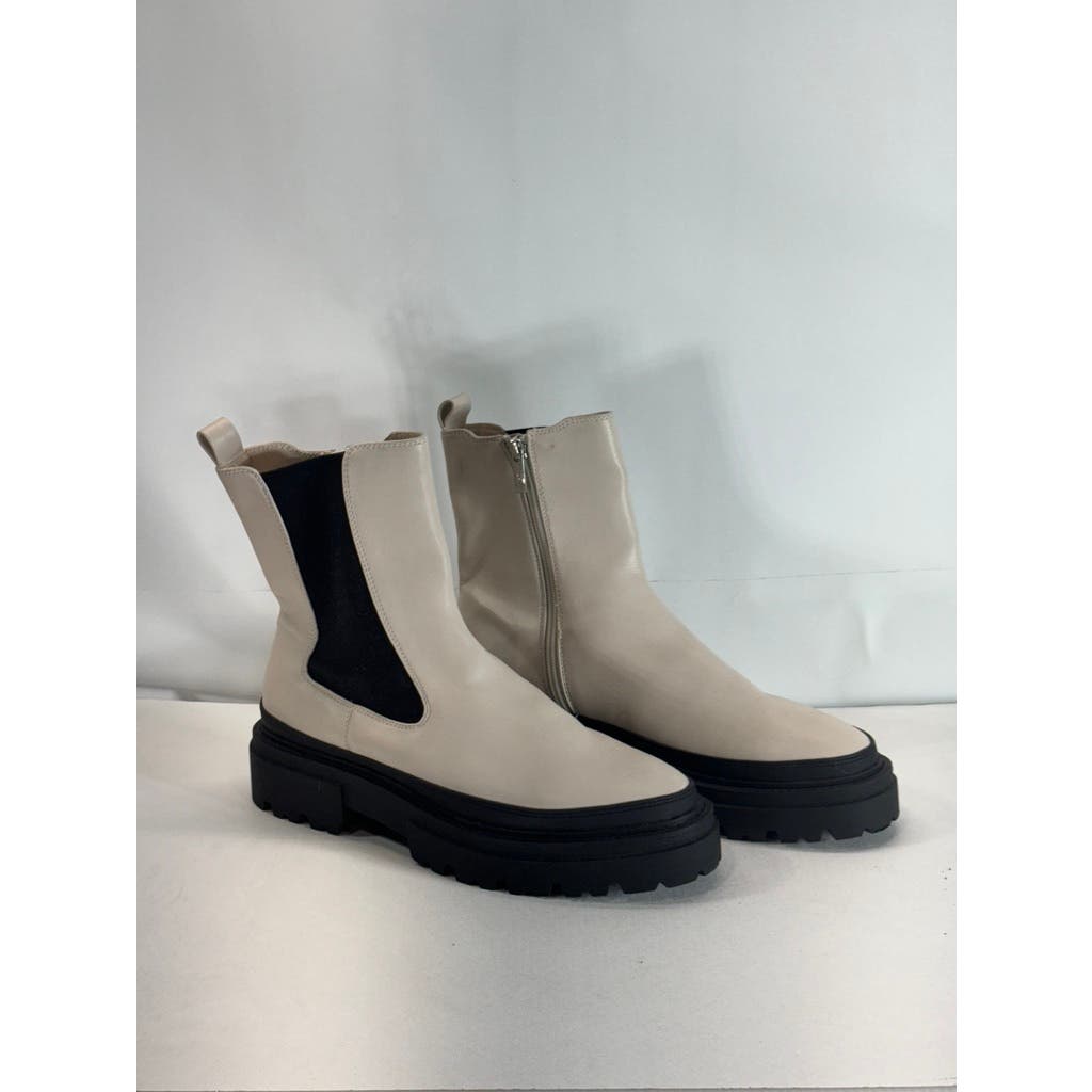 STEVEN NEW YORK Women's Bone Faux Leather Armond Side-Zip Chelsea Boots SZ 7.5