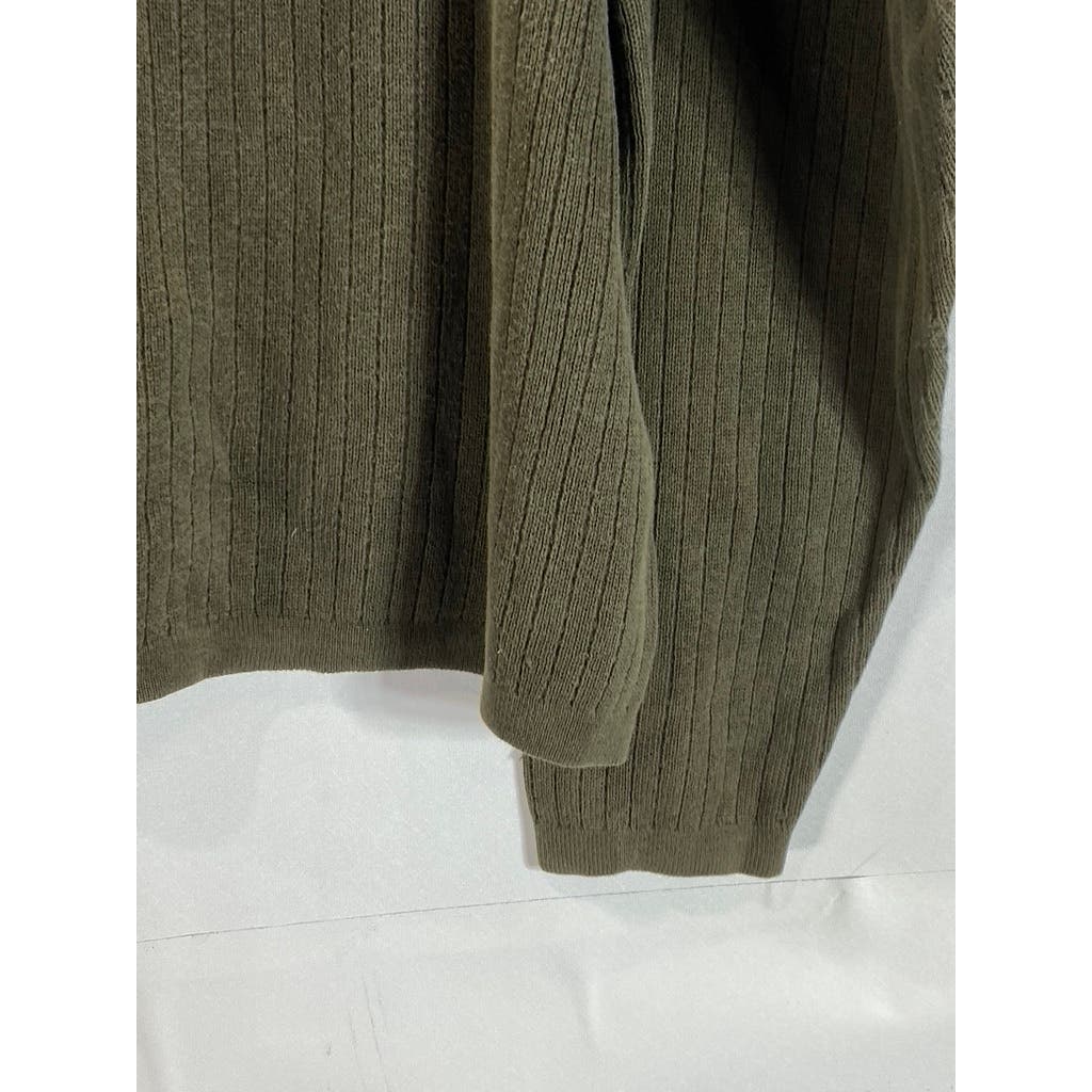 J. CREW Men's Olive Green Cotton Ribbed V-Neck Pullover Sweater SZ M