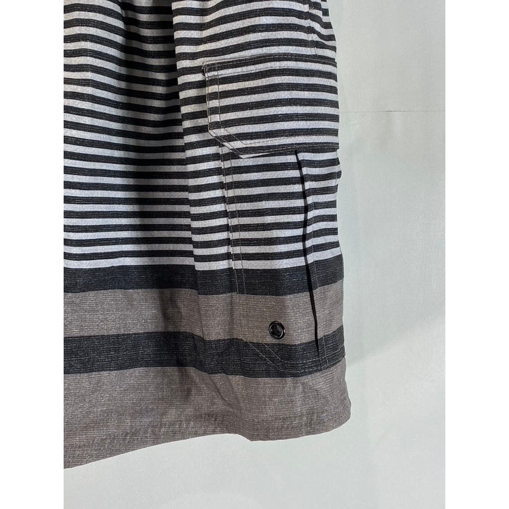 MONUMENT Men's Gray/Black Striped Elastic Drawstring Pull-On Board Shorts SZ S