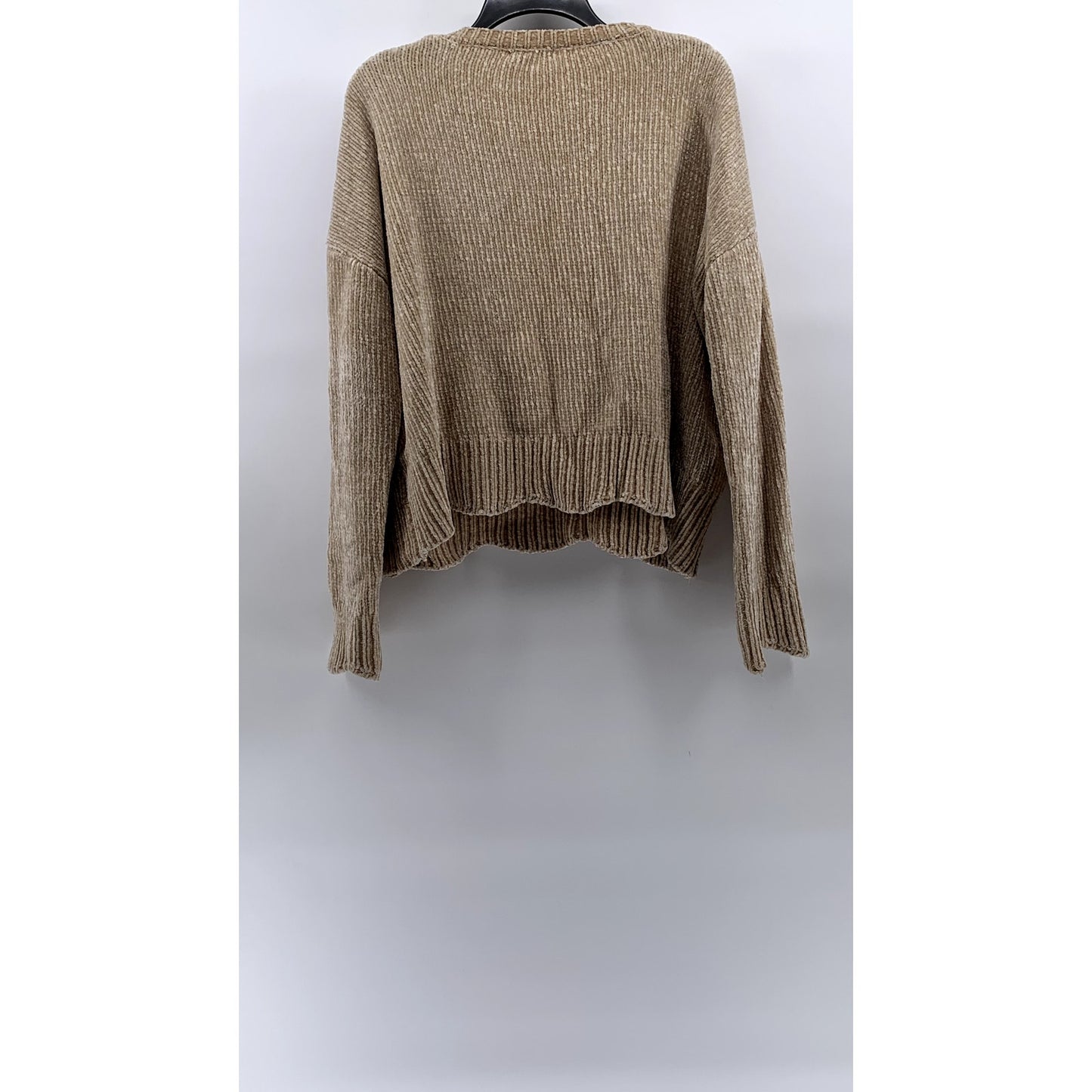 AQUA Women's Tan Ribbed Crewneck Soft Knit Pullover Sweater SZ M