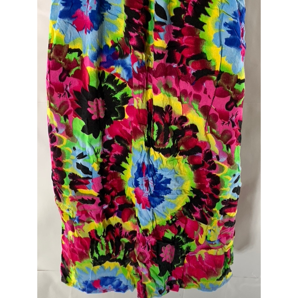 UNBRANDED Women's Multicolor Tie-Dye Print Smocked Ruffle Sleeve Dress SZ S