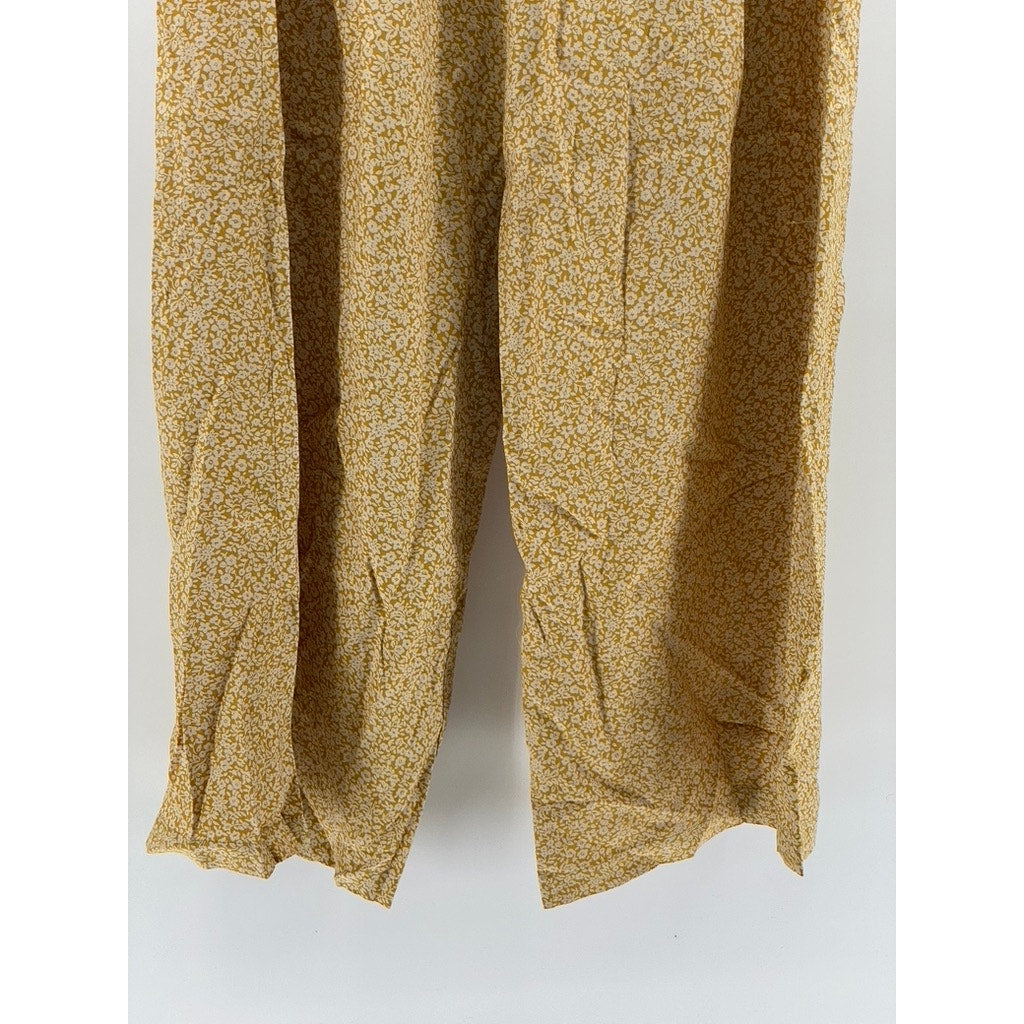 UNBRANDED Women's Yellow Floral Print Pull-On Wide-Leg Relaxed Fit Pants SZ M