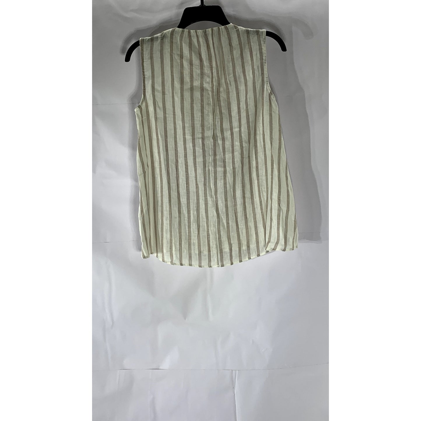 ZARA BASIC Women’s Beige Striped Tie-Neck Sleeveless Cotton-Linen Top SZ S