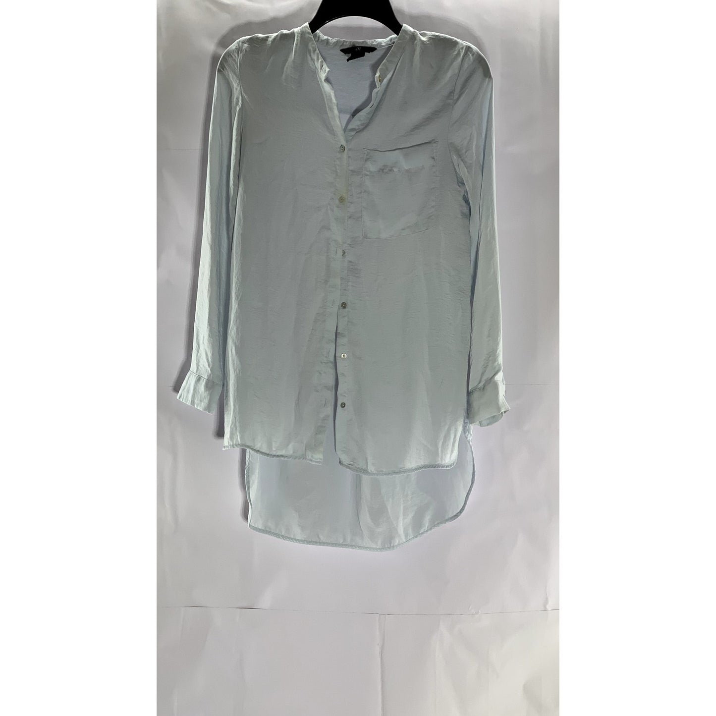 H&M Women's Light Blue Hi-Low Button-Up Long Sleeve Tunic Top SZ 2