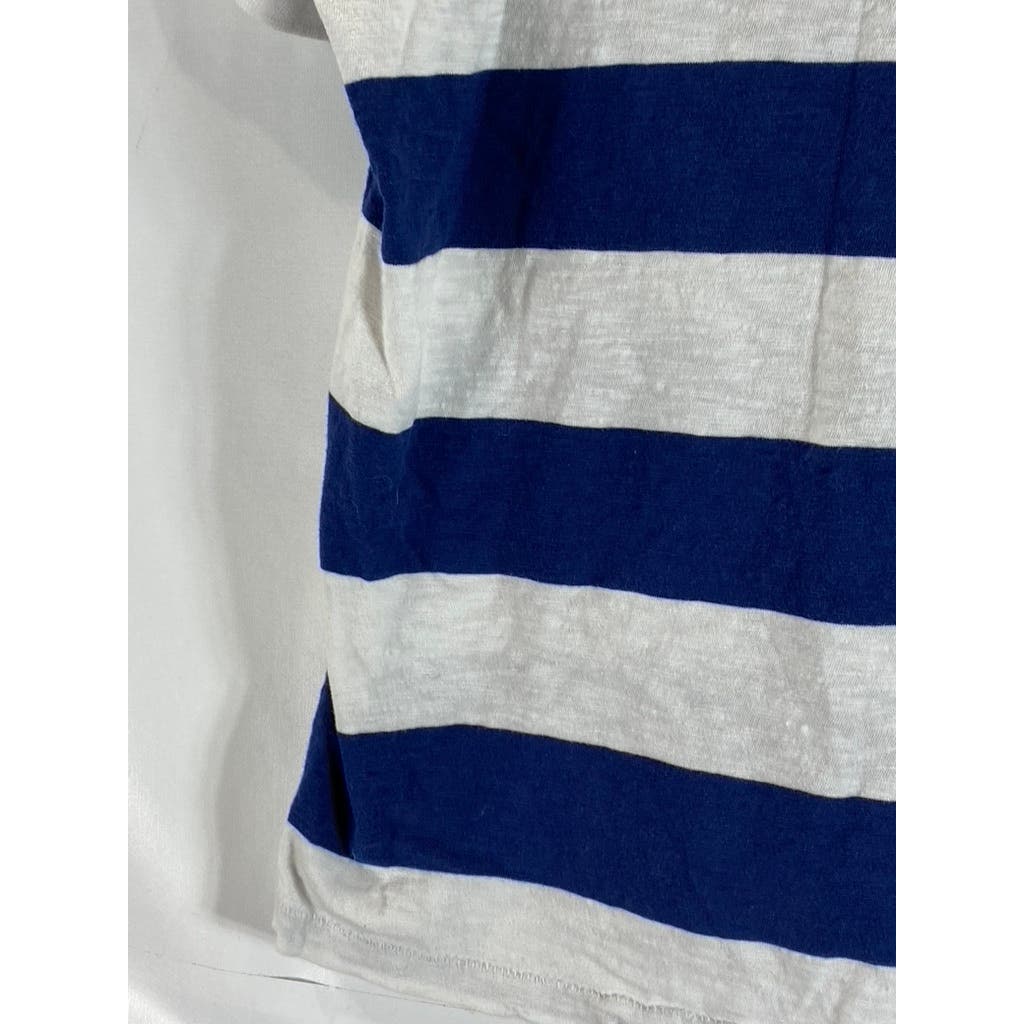 AMERICAN EAGLE OUTFITTERS Men's Navy/White Athletic-Fit Striped Polo Shirt SZ L