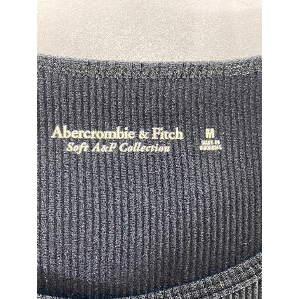 ABERCROMBIE & FITCH Women's Black Ribbed Crewneck Short Sleeve Cropped Top SZ M