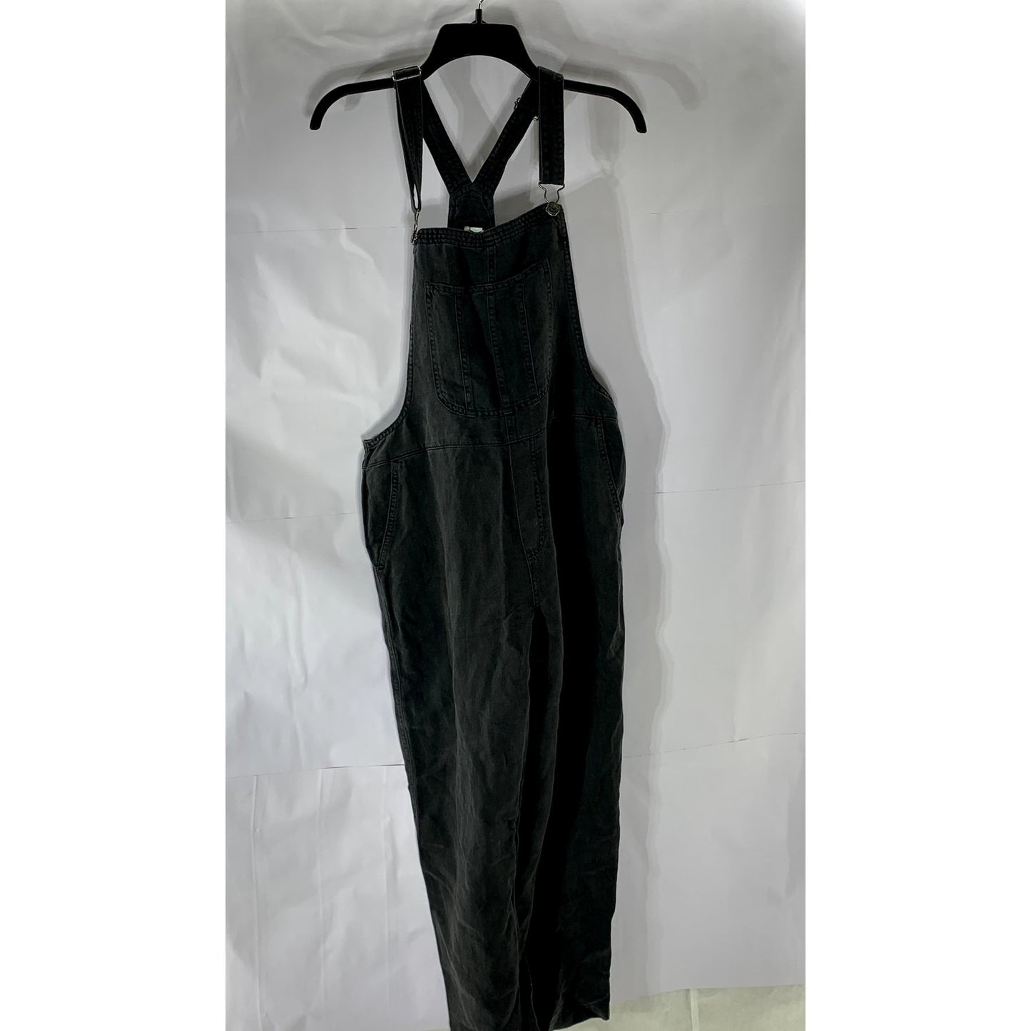 AERIE Women's Washed Black Denim Adjustable Straps Relaxed-Fit Jean Overall SZ M