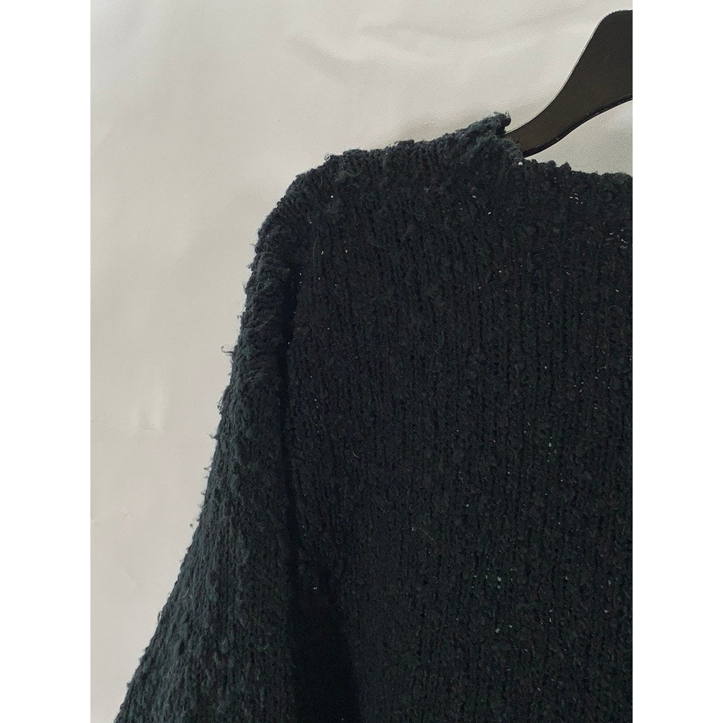 UNBRANDED Women's Black Beaded Floral Appliqué Crewneck Pullover Sweater SZ L