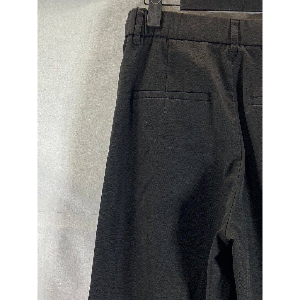 ZARA Women's Black Solid Straight Wide-Leg Cuffed Dress Pants SZ S