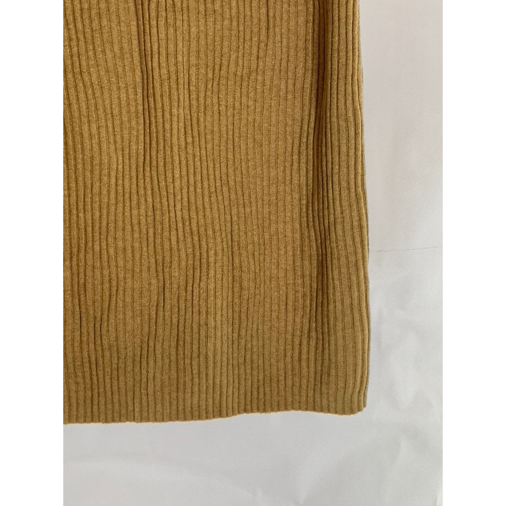 GAP Women's Camel Heather Cash Like Cotton Ribbed Knee Length Sweater Skirt SZ L