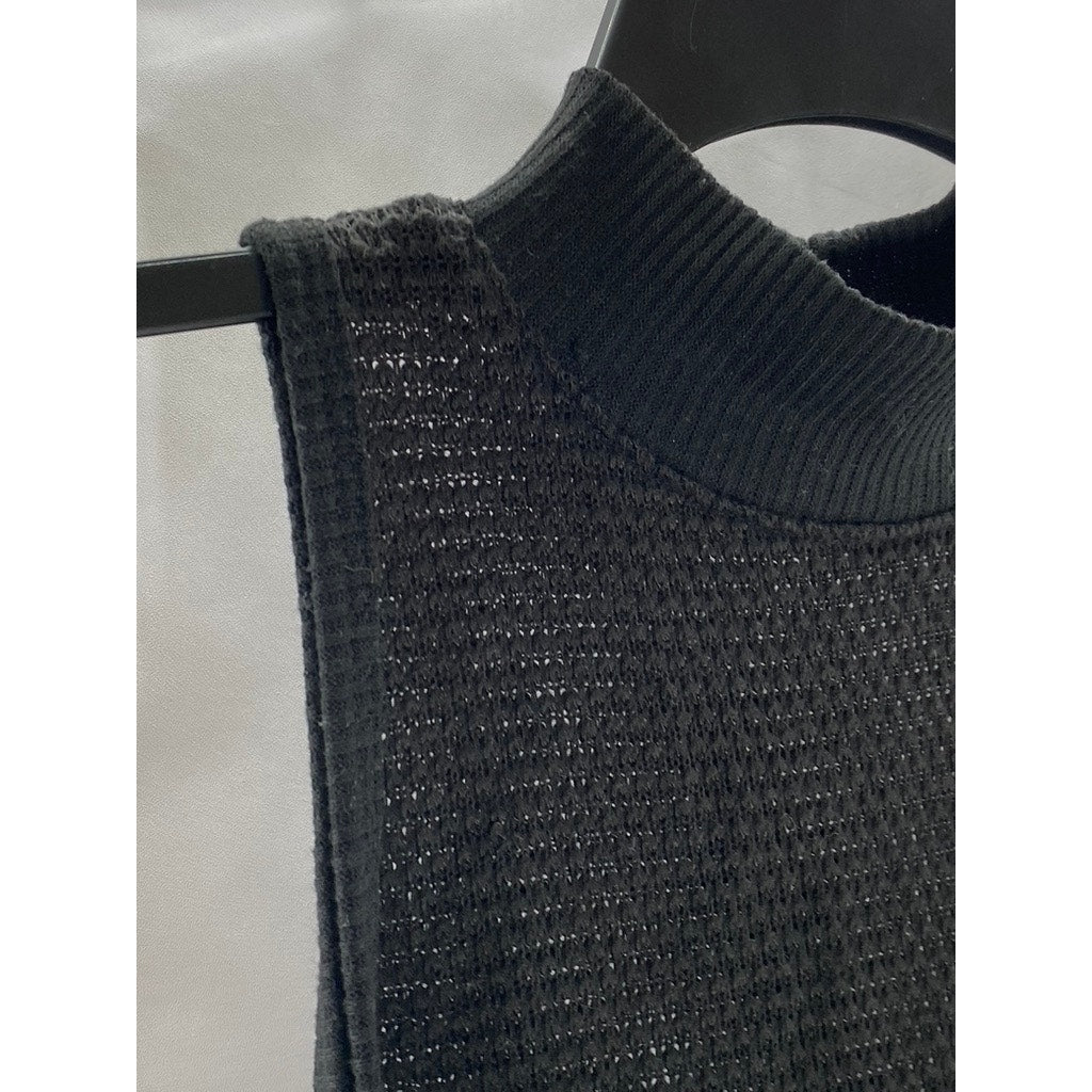 SILENCE + NOISE Women's Black Open Knit Mock-Neck Sleeveless Top SZ S
