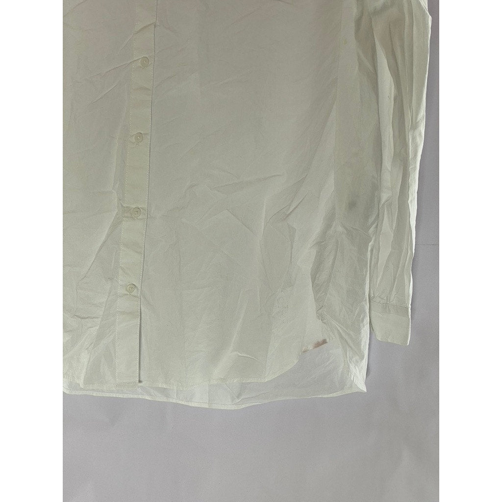 H&M Women's White Solid Button Down Long Sleeve Classic Shirt SZ L