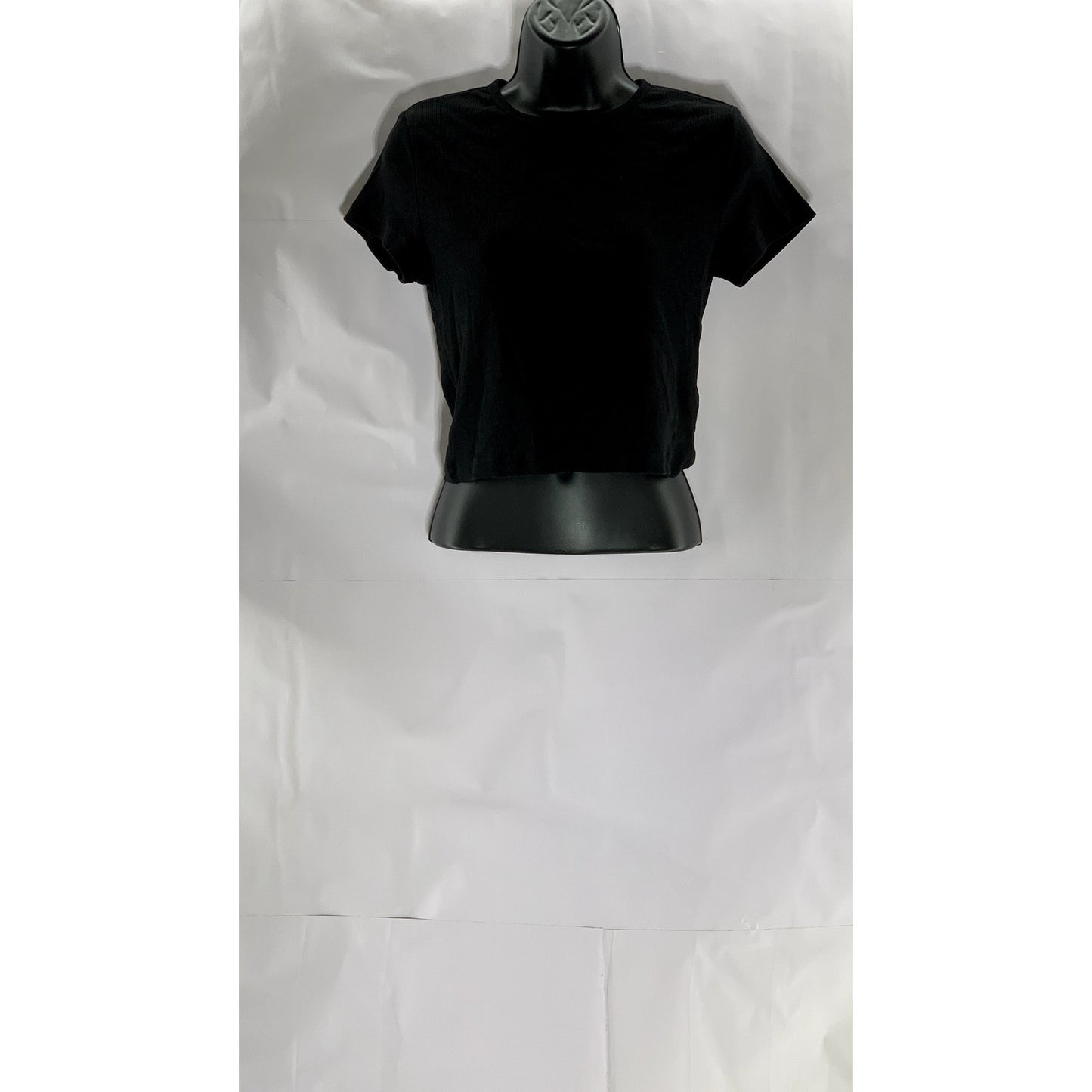 DIVIDED BY H&M Women's Black Crewneck Ribbed Short Sleeve Crop Top SZ L