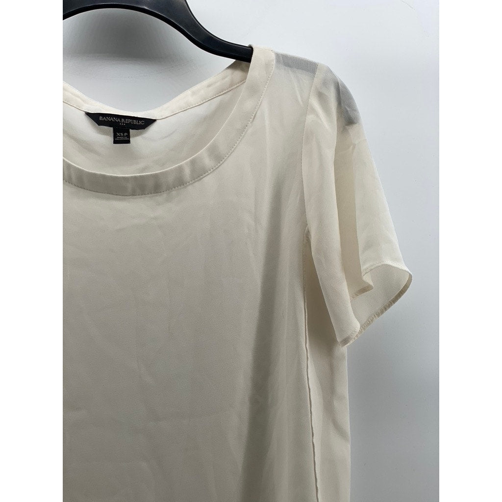 BANANA REPUBLIC Women's Petite Cream Crewneck Short Sleeve Blouse SZ XS/P