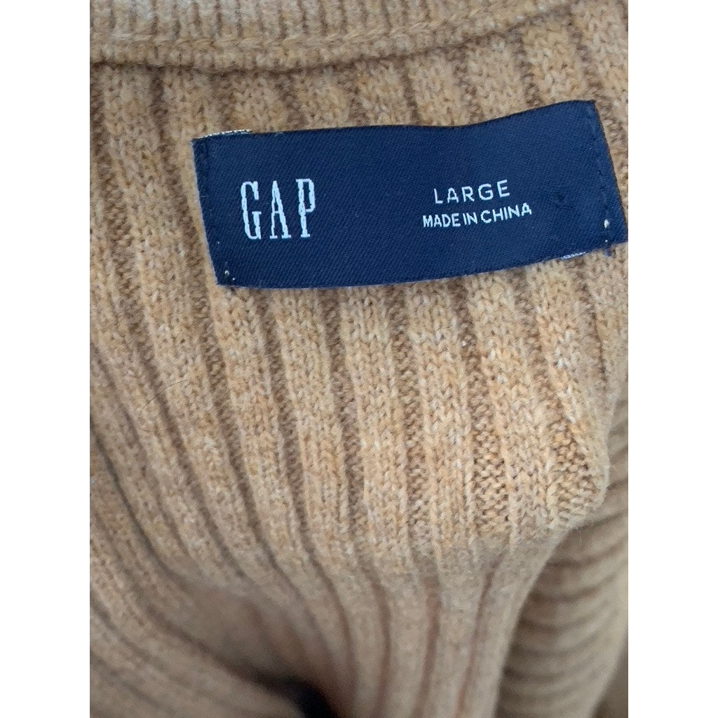 GAP Women's Camel Heather Cash Like Cotton Ribbed Knee Length Sweater Skirt SZ L