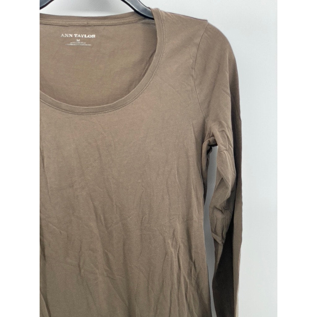 ANN TAYLOR Women's Brown Crewneck Long Sleeve Casual Top SZ M