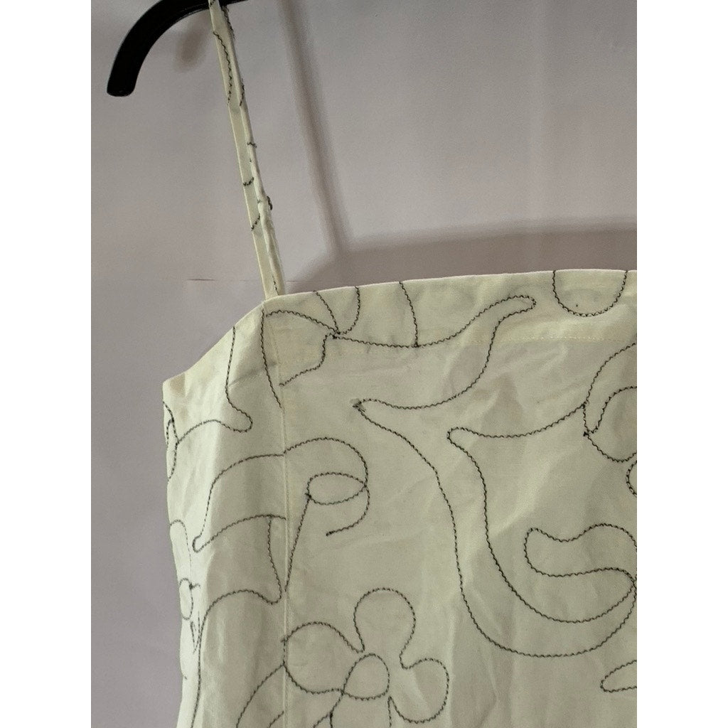 MADEWELL Women's Eyelet White Linen Goldie Straight-Neck Adjustable Dress SZ 0