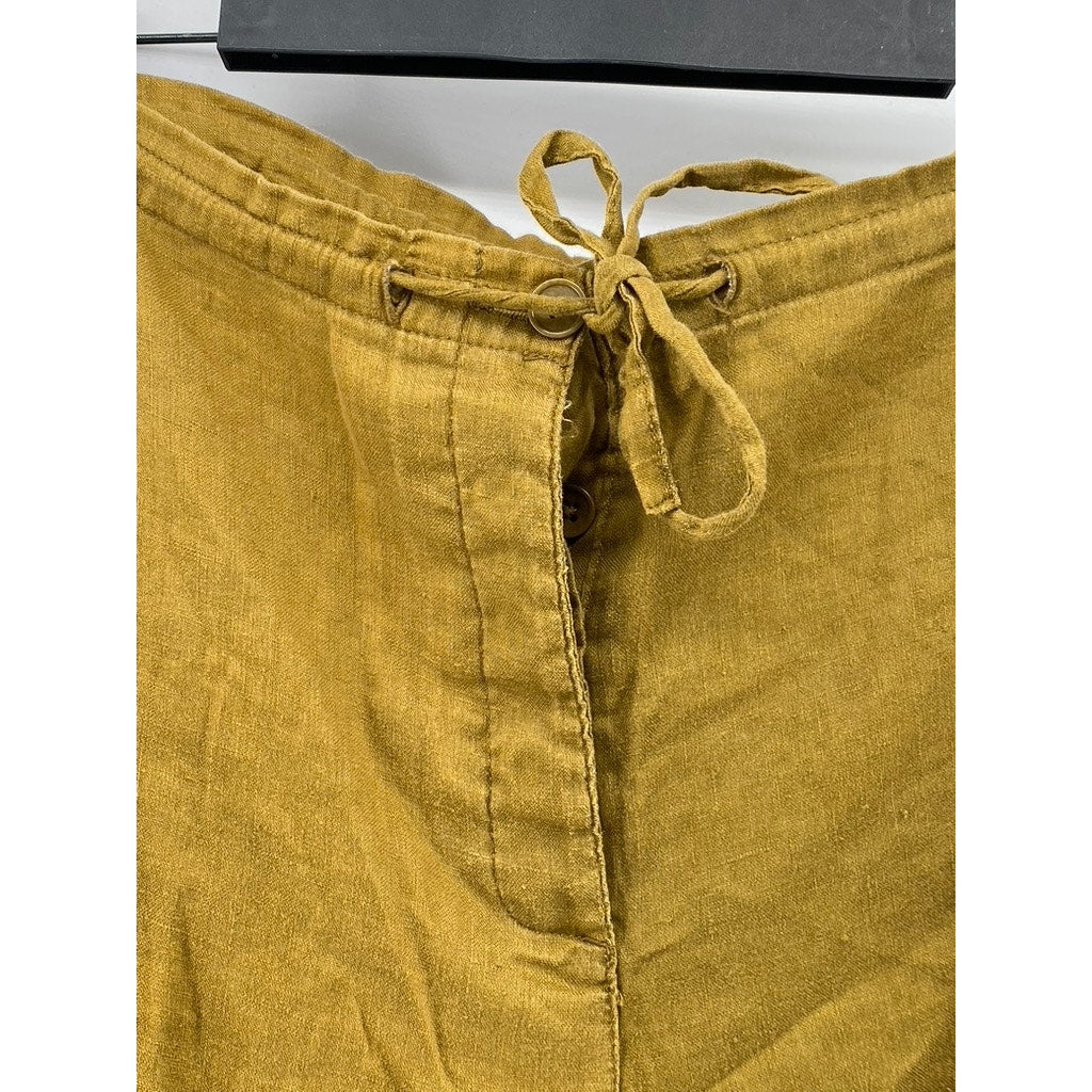 ANN TAYLOR Women’s Tan Linen Button-Front Drawstring Pull-On Pants SZ 8