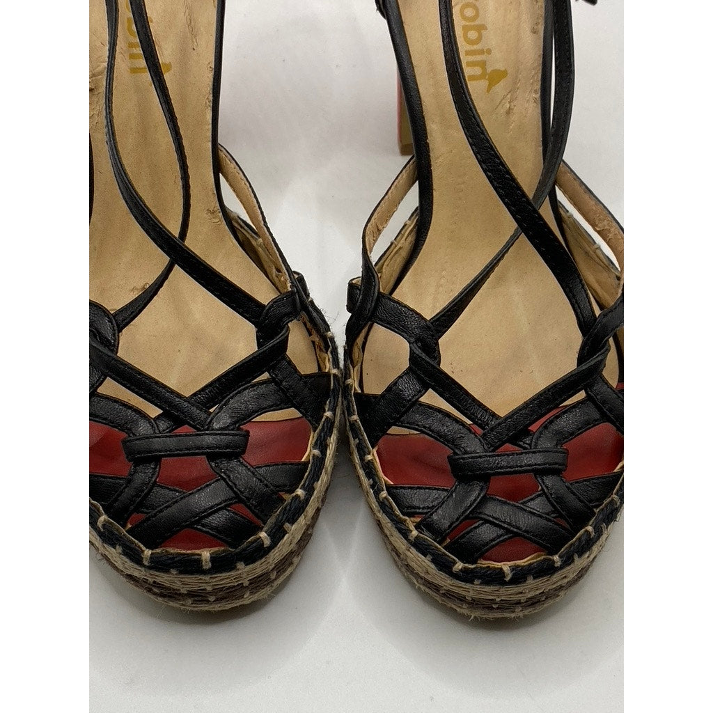 FARYL ROBIN Women’s Black Hay Woven Cutout Closed Toe Ankle-Strap Sandals SZ 6.5