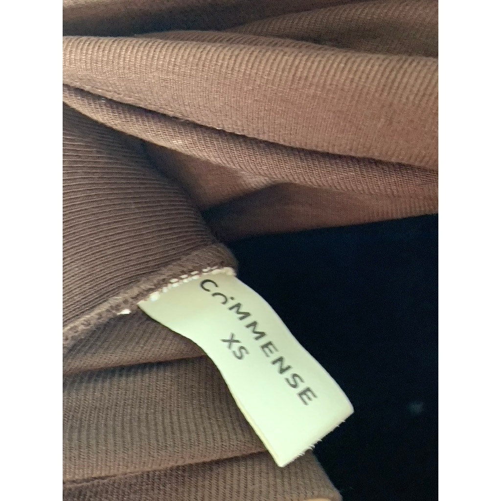 COMMENSE Women's Dark Brown Asymmetrical Spilt-Hem Long Sleeve Top SZ XS