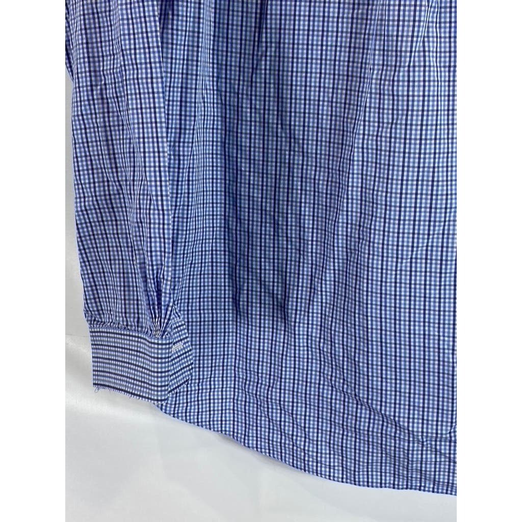 BROOKS BROTHERS Men's Blue Gingham Original Polo Regular-Fit Button-Up Shirt SZL