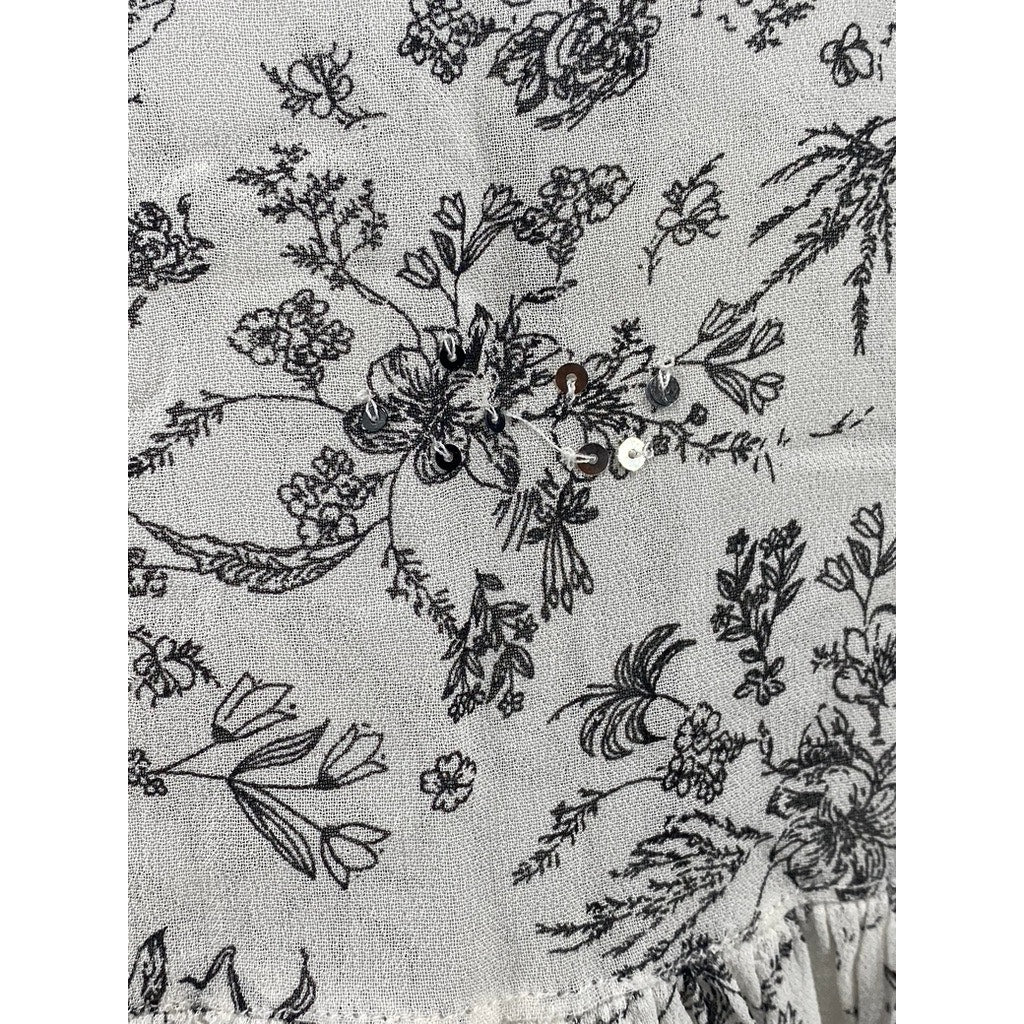 ZARA Women's Light Gray Floral Sequin Embellished Long Flare Sleeve Top SZ L
