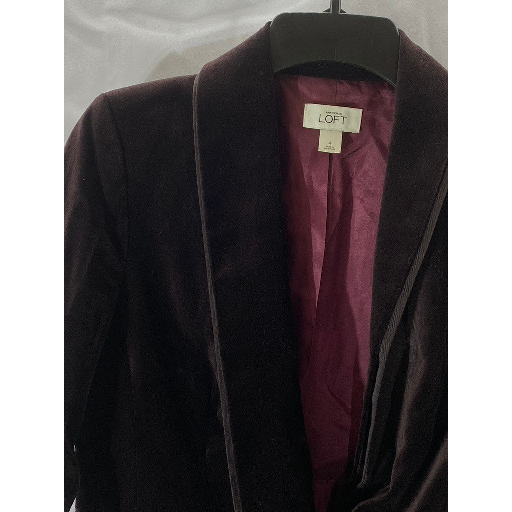 ANN TAYLOR LOFT Women's Burgundy Velvet Shawl Collar One-Button Blazer SZ 4