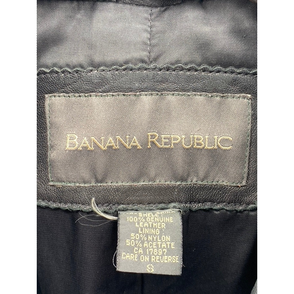 BANANA REPUBLIC Women's Black Button-Up Leather Streetwear Coat SZ S