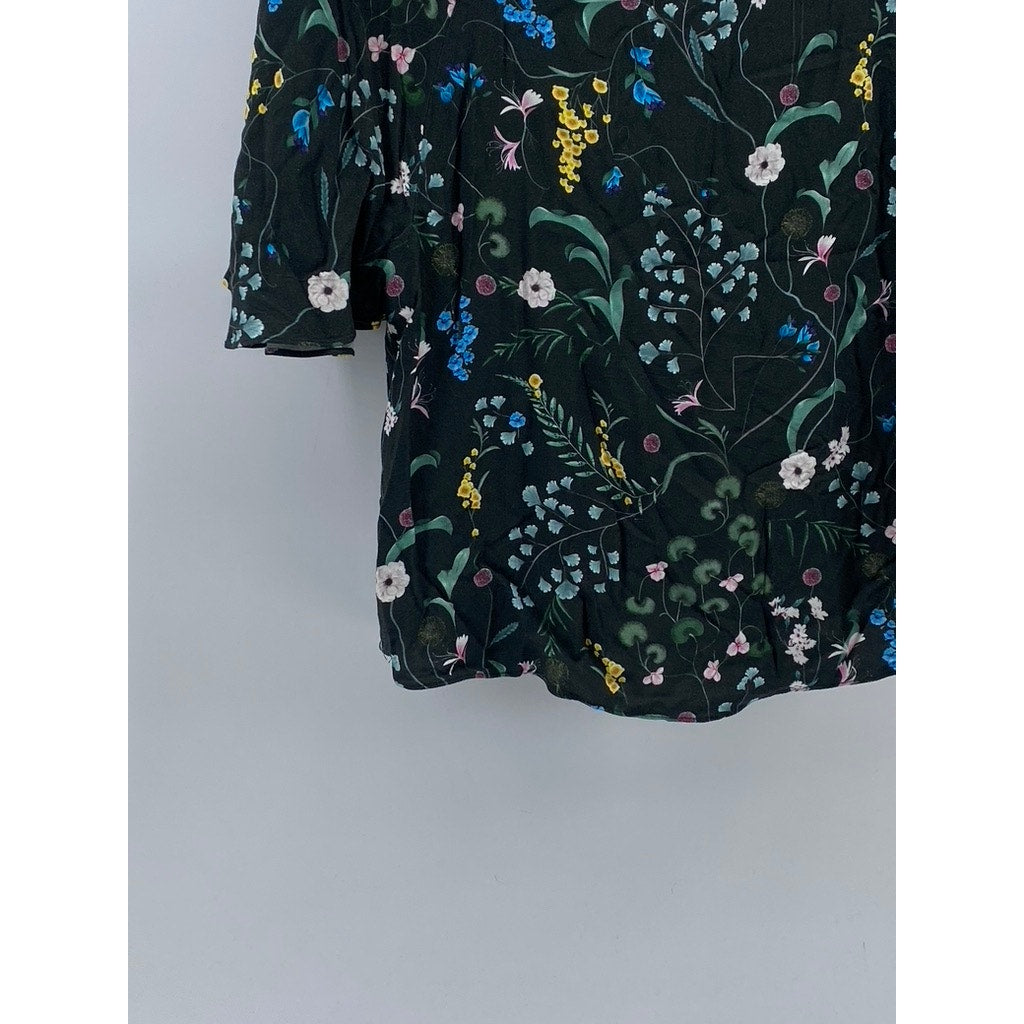 ANNA GLOVER X H&M Women's Black Floral Print Crewneck Short Sleeve Top SZ 4