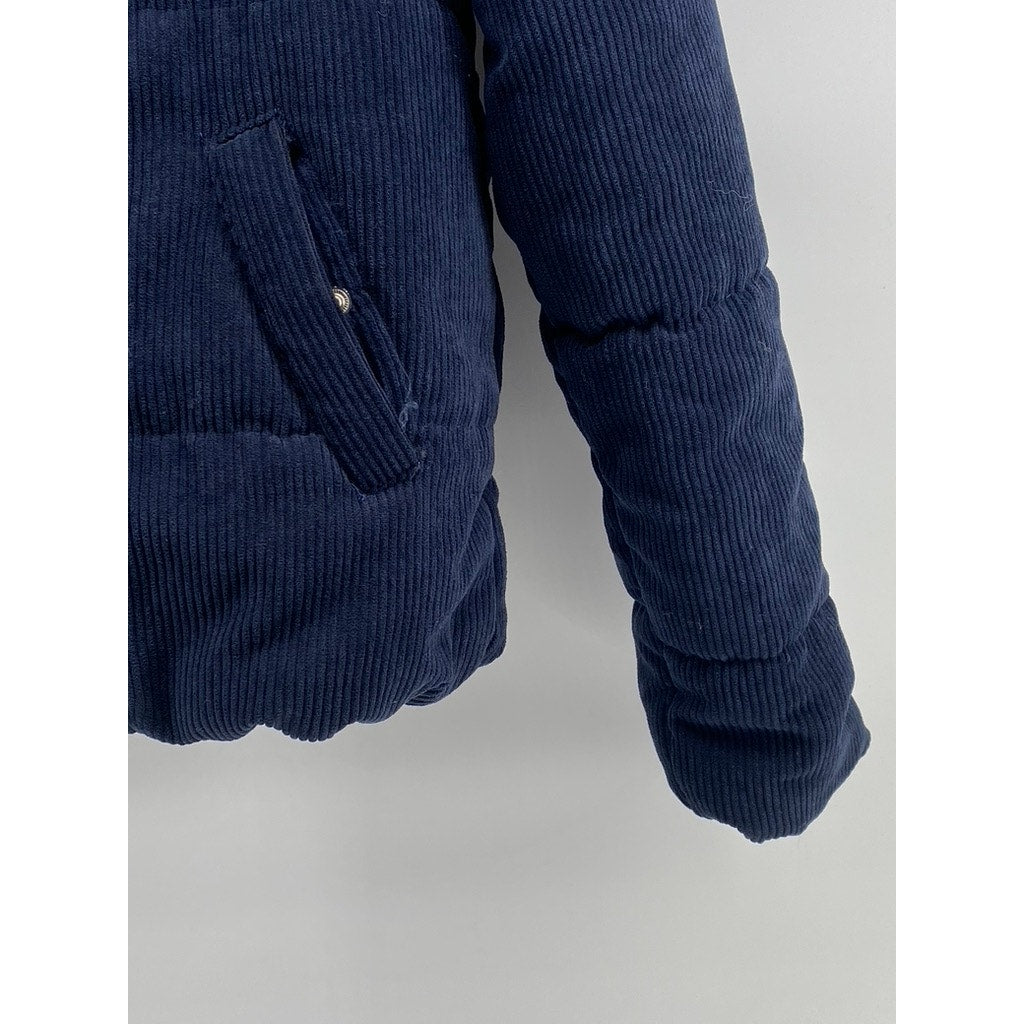 AMBIANCE OUTWEAR Women's Navy Blue Corduroy Stand Collar Puffer Jacket SZ S