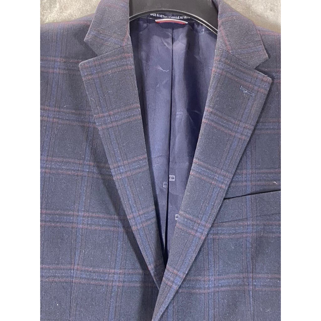 TOMMY HILFIGER Men's Navy Windowpane Two-Button Modern-Fit Sport Coat SZ 38R