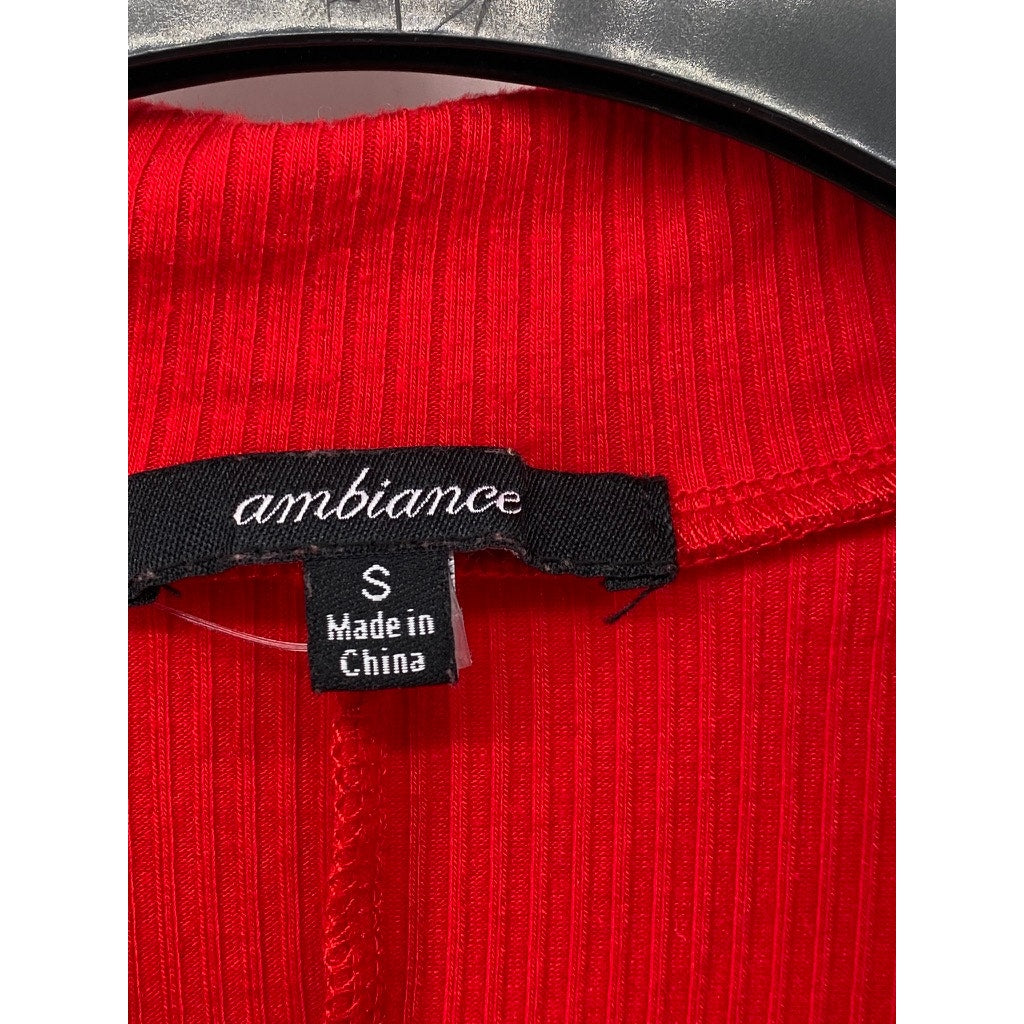 AMBIANCE Women's Red Ribbed Mock-Collar Half-Zip Sleeveless Mini Dress SZ S