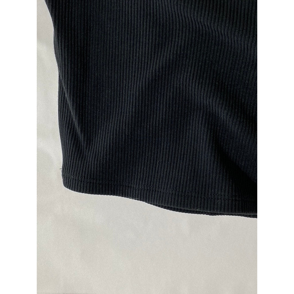 ABERCROMBIE & FITCH Women's Black Ribbed Crewneck Short Sleeve Cropped Top SZ M