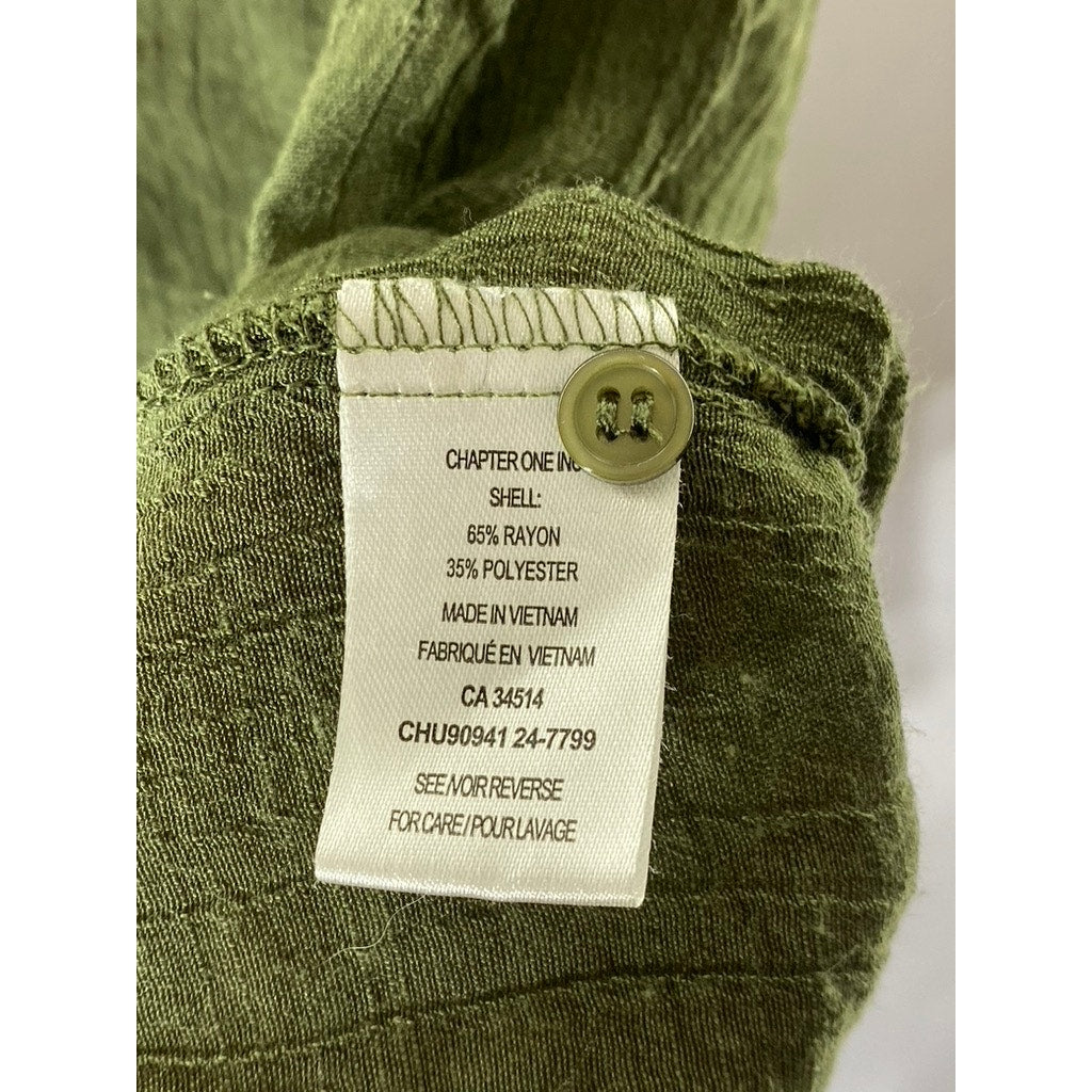 TAMARA H. Women's Olive Green Button-Up Sleeveless Sheer Top SZ S