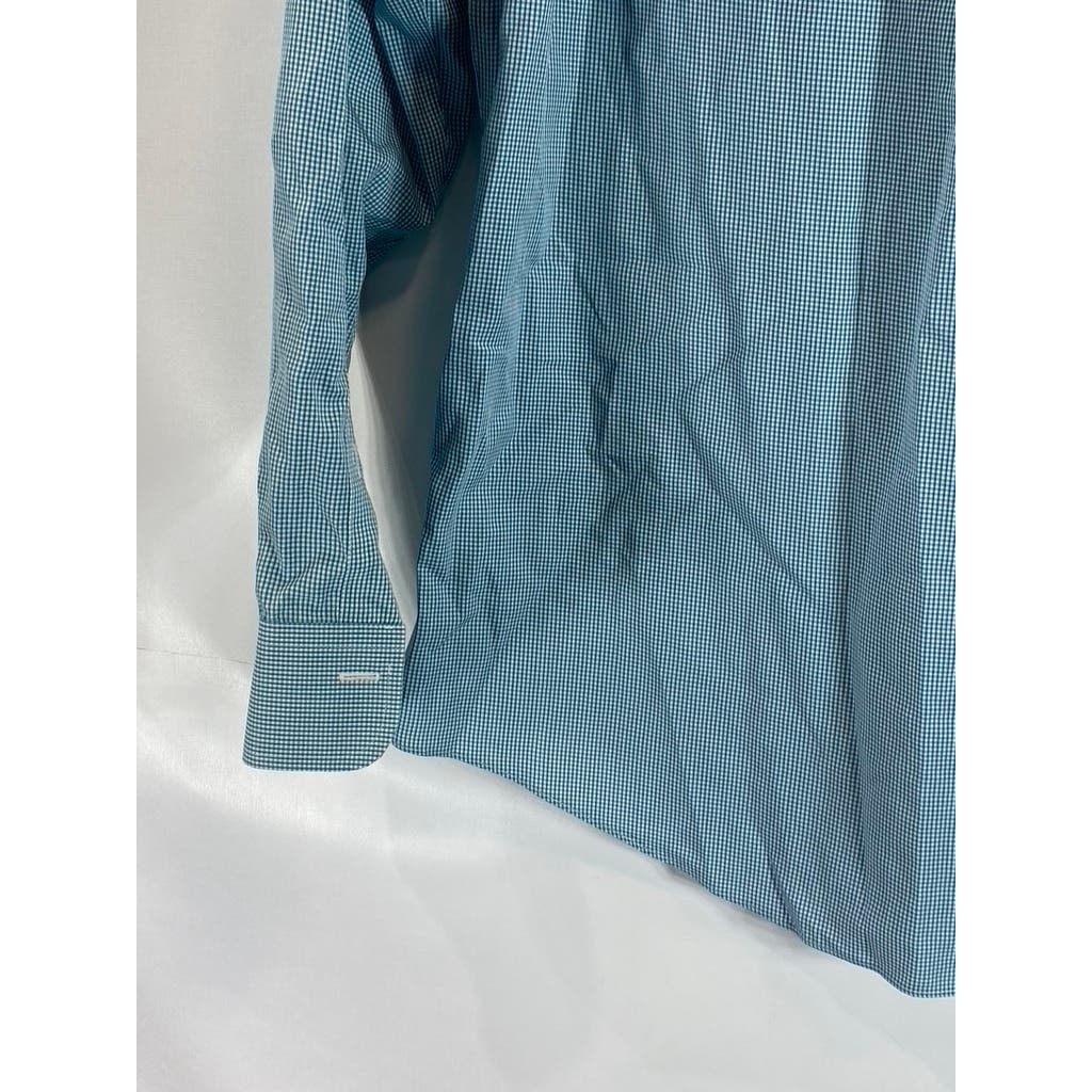 BROOKS BROTHERS 346 Men's Aqua Gingham Original Polo Slim-Fit Dress Shirt SZ 16