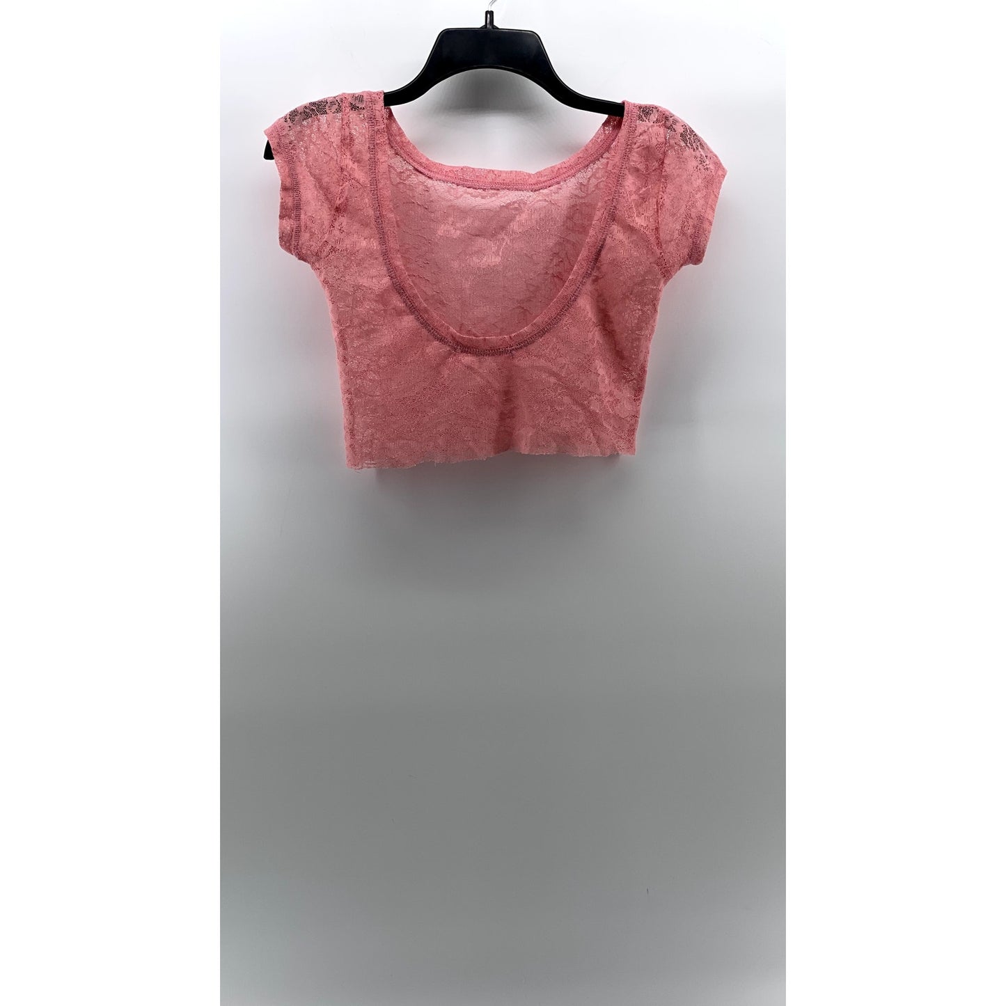 UNBRANDED Women's Light Pink Crewneck Lace Short Sleeve Cropped Top SZ XS