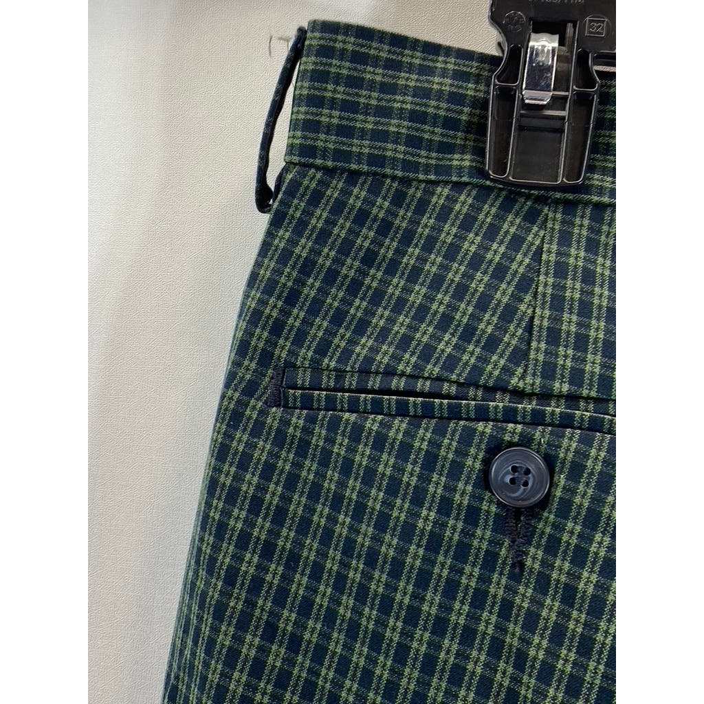 ASOS DESIGN Men's Navy/Green Micro Check Tapered Smart Trousers SZ 34X34