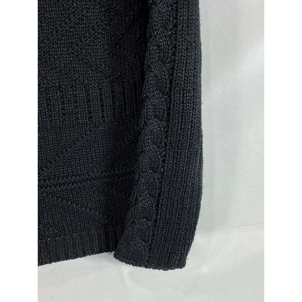 ZARA MAN Men's Black Solid Crewneck Cable Knit Pullover Sweater SZ L