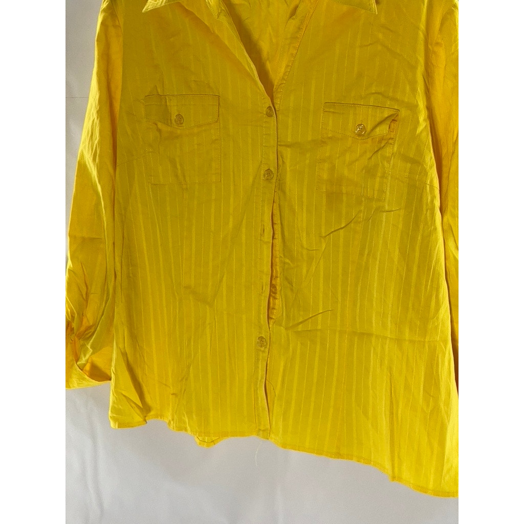 SPENSE Women's Mustard Yellow Striped Regular-Fit Button-Up Long Sleeve Top SZXL