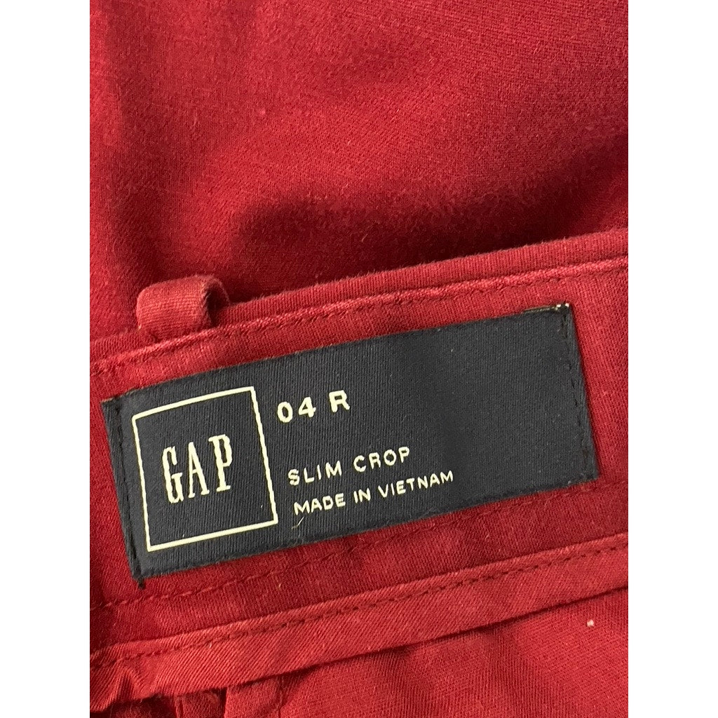 GAP Women's Garnet Red Regular-Fit Slim-Leg Flat Front Cropped Pant SZ 4