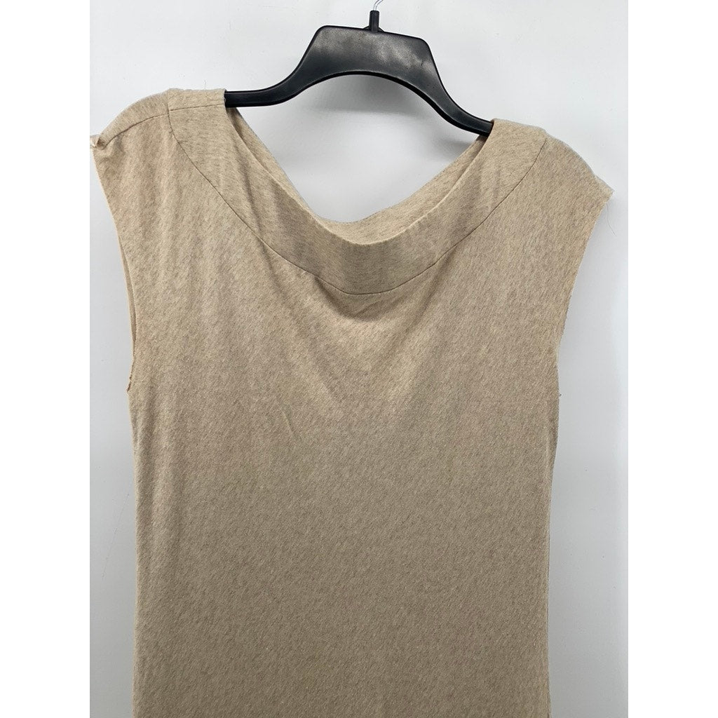 AKIKO Women's Tan Crewneck Sleeveless Cutout Drapey Back Casual Mini Dress SZ XS
