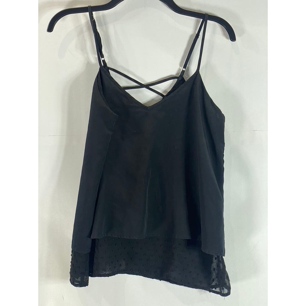 BAR III Women's Black V-Neck Embroidered Dot Cross Back Cami Top SZ S