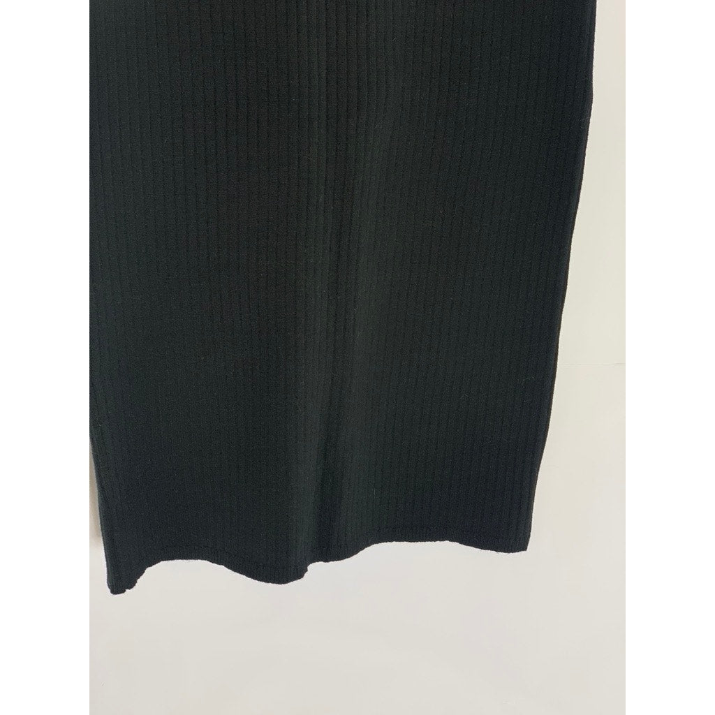 UNBRANDED Women's Black Rib Knit Pull-On Knee Length Casual Skirt SZ S