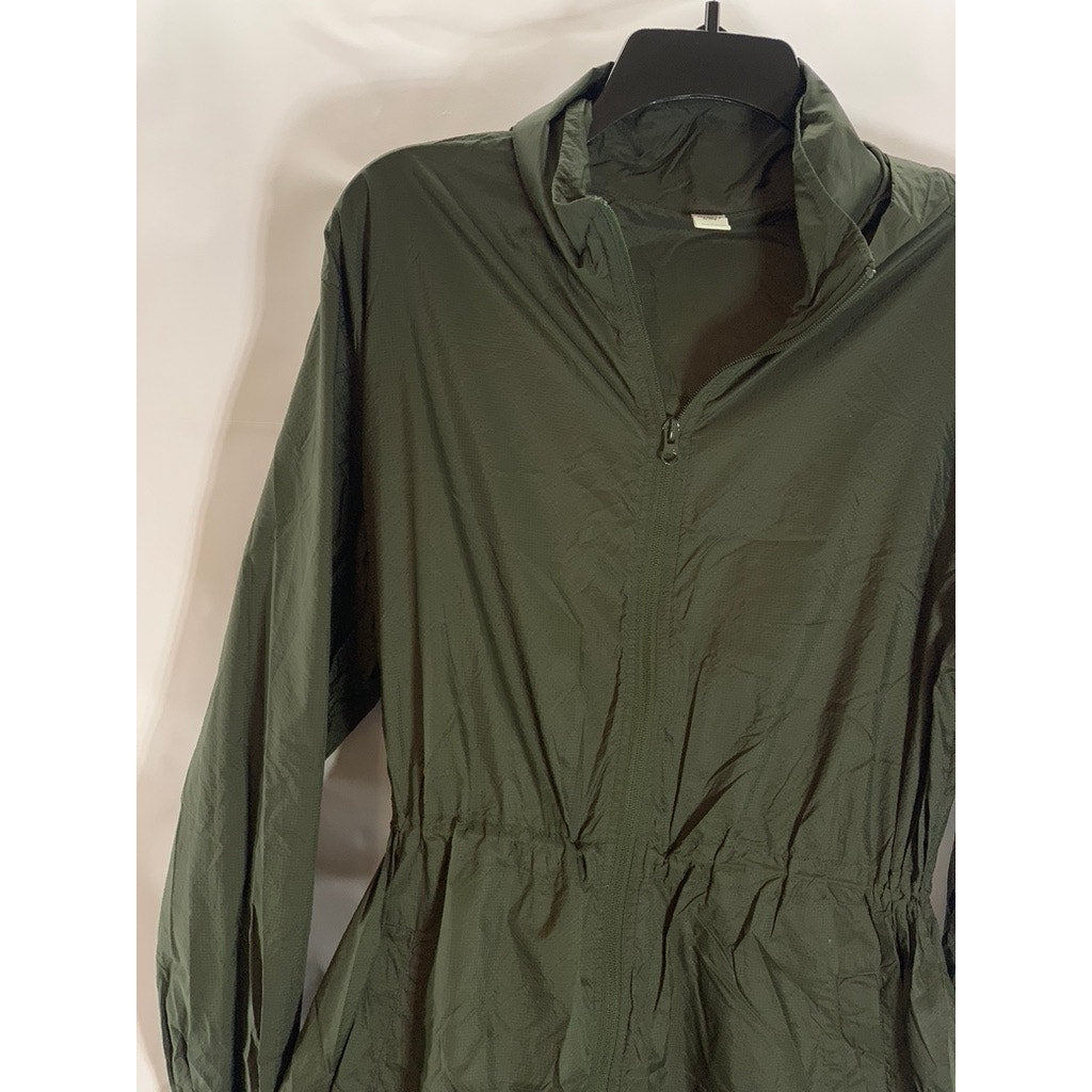 OLD NAVY ACTIVE Women's Army Green Cinched Waist Hooded Zip-Up Rain Jacket SZ S