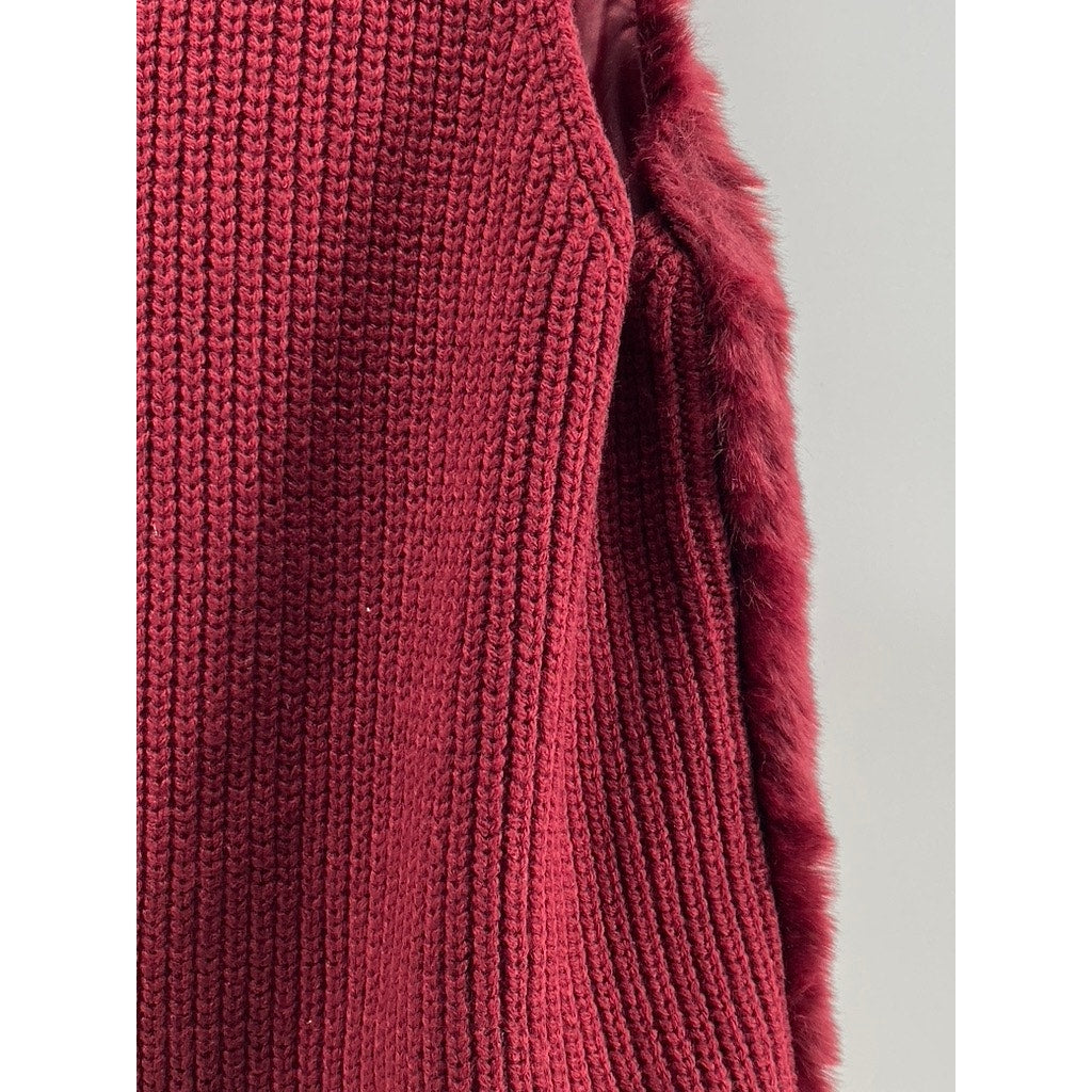 LIZ CLAIBORNE Women's Maroon Faux-Fur Knit Open-Front Sleeveless Vest SZ S
